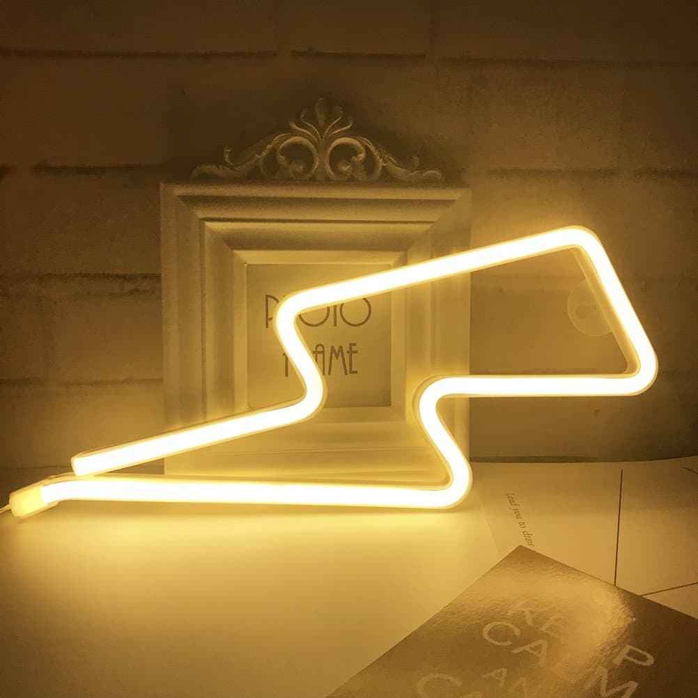 QiaoFei Neon Light,LED Lightning Sign Shaped Decor Light,Wall Decor for Christmas,Birthday party,Kids Room, Living Room, Wedding Party Decor (Warm white)
