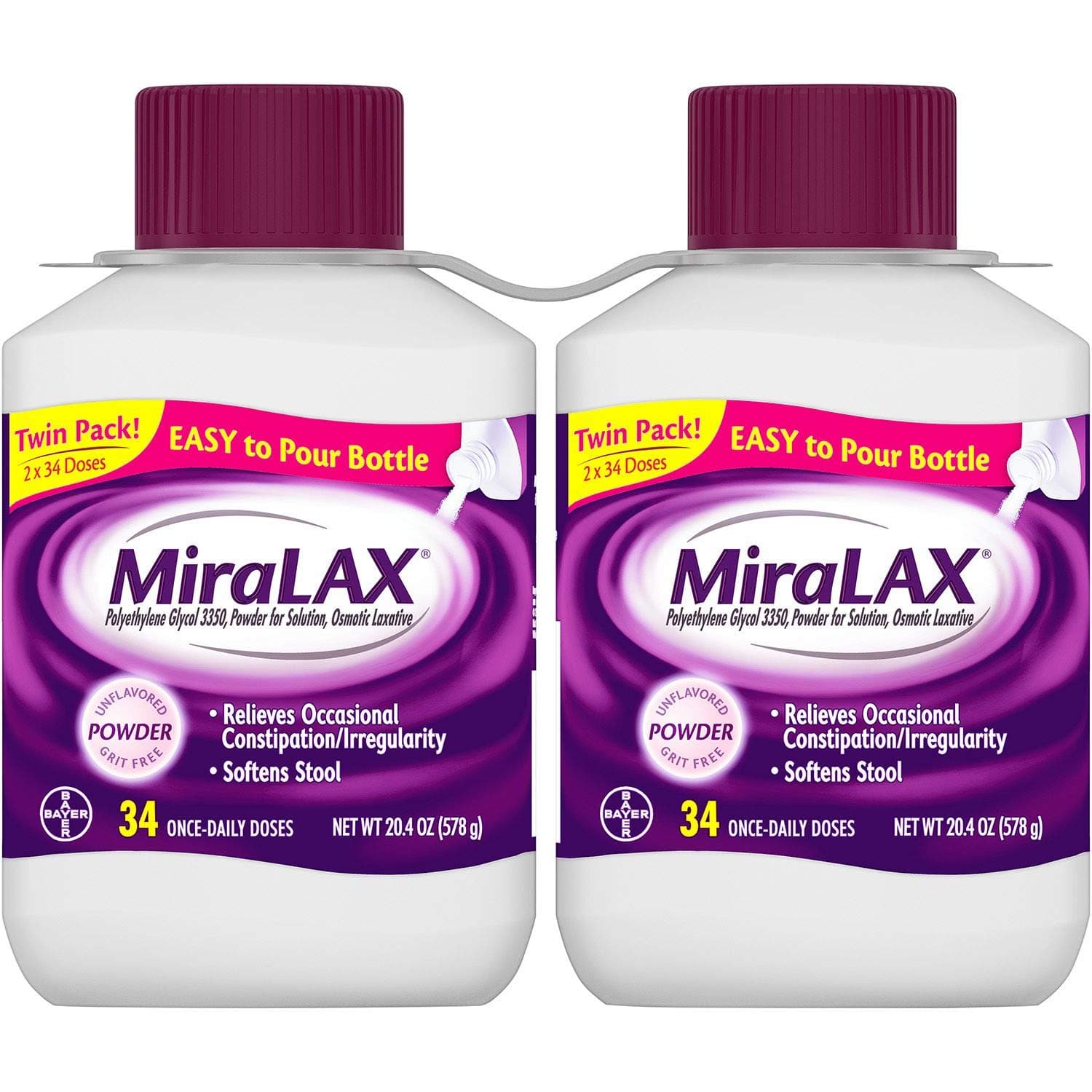MiraLAX Powder 4Pack ((34 Does )20.4 oz Each ) Ckw@lhF