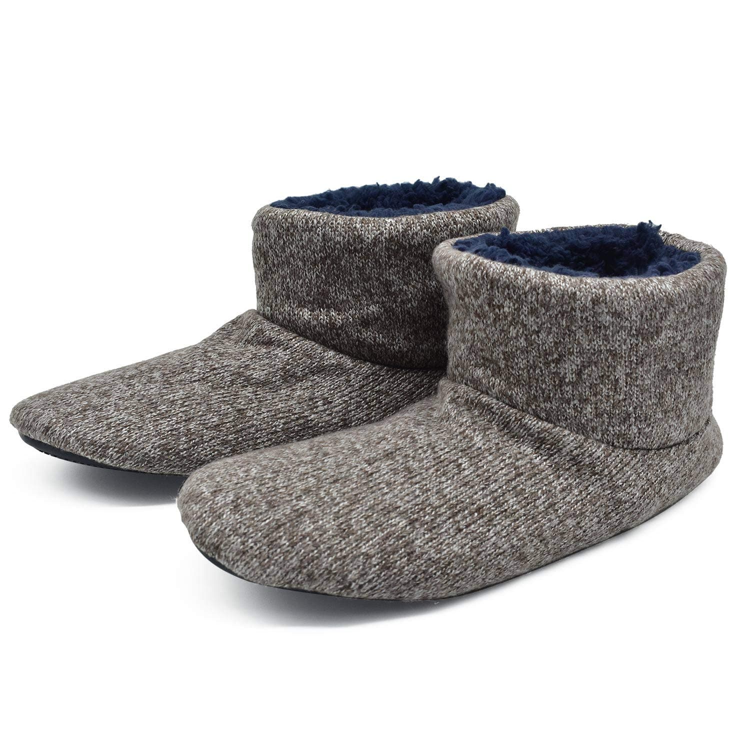 Knit Rock Wool Warm Men Indoor Pull on Cozy Memory Foam Slipper Boots Soft Rubber Sole