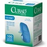 Curad Metal Detectable, Blue, Flex-Fabric, 1" X 3" Adhesive Bandages, Food Service, 1 Individual Use Size Sample Packet of Either ZEE Burn Cream or Antibacterial Ointment