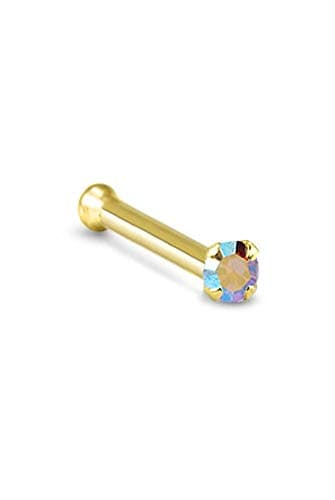 9k Gold Nose Bone Ring 1.5mm Aurora AB Stone 22G