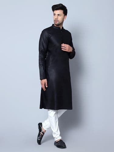 Latest Chikan Men's Cotton Blend Solid Long Kurta Full Sleeves - Casual Ethnic Wear