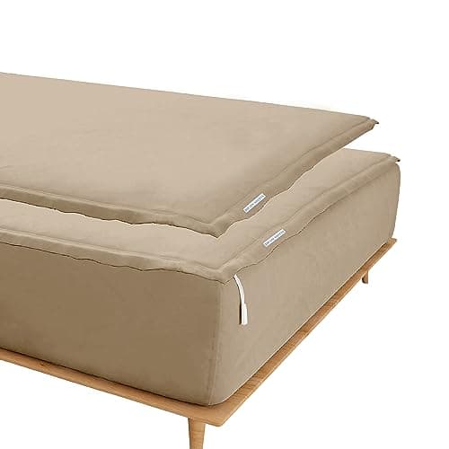 Zip On Sheets™ Zipper Fitted Sheet Twin Size - Upto 16” Inch Deep Pockets - Includes 1 Fitted Sheet Base & 2 Zip-On Sheets - Easy to Use, Sateen Cotton 500 TC Fitted Sheet - Baige