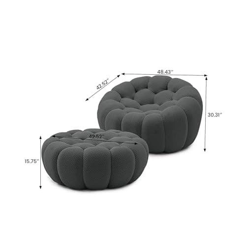 WJShome Modular Sectional Sofa,Bubble Couch Set,1 Seater+ Ottoman,Modern Upholstered Bean Bag Sofa Couch Mesh Fabric Lazy Floor Chair Living Roon Sets (Dark Gray)