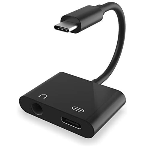 USB C to 3.5mm Audio Adapter 2 in 1 USB Type C Male to 3.5mm Female Stereo Earphone Converter Dongle and Charging Adapter Compatible with Google Pixel 3/3 XL/2/2 XL and More Black