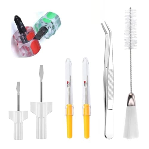 Sewing Machine Cleaning Kit Includes Tweezers Double Headed Lint Brush 4 Pieces Short Screwdriver, Flathead Cross Head Screwdrivers Mini Portable Screwdriver for Repair Machine Sewing Tools