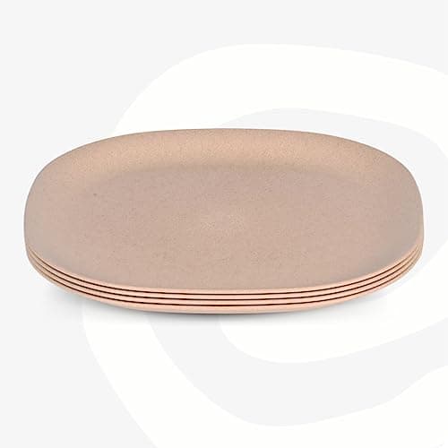 Eha Set of 4 Earth-Friendly Square Dinner Plates |11 inch| Unbreakable Plates Made with Bamboo Fibers & Rice Husk Fiber | Microwave Safe Full Dinner Plates | for Hot Servings |Sand Castle
