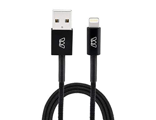 MOS Spring Lightning Cable Aluminum Heads, Spring Relief, Cotton Jacket, Black, 3ft