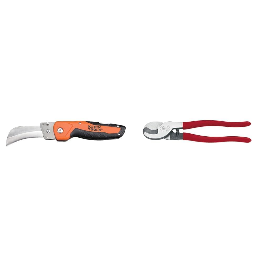 Klein Tools 44218 Utility Knife, Lockback Folding Knife & 63050 Cable Cutter, Heavy Duty Cutter for Aluminum, Copper, and Communications Cable