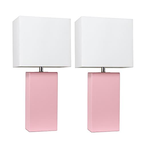 Elegant Designs LC2000-PNK-2PK 2 Pack Modern Leather Table Lamps with White Fabric Shades, Pink