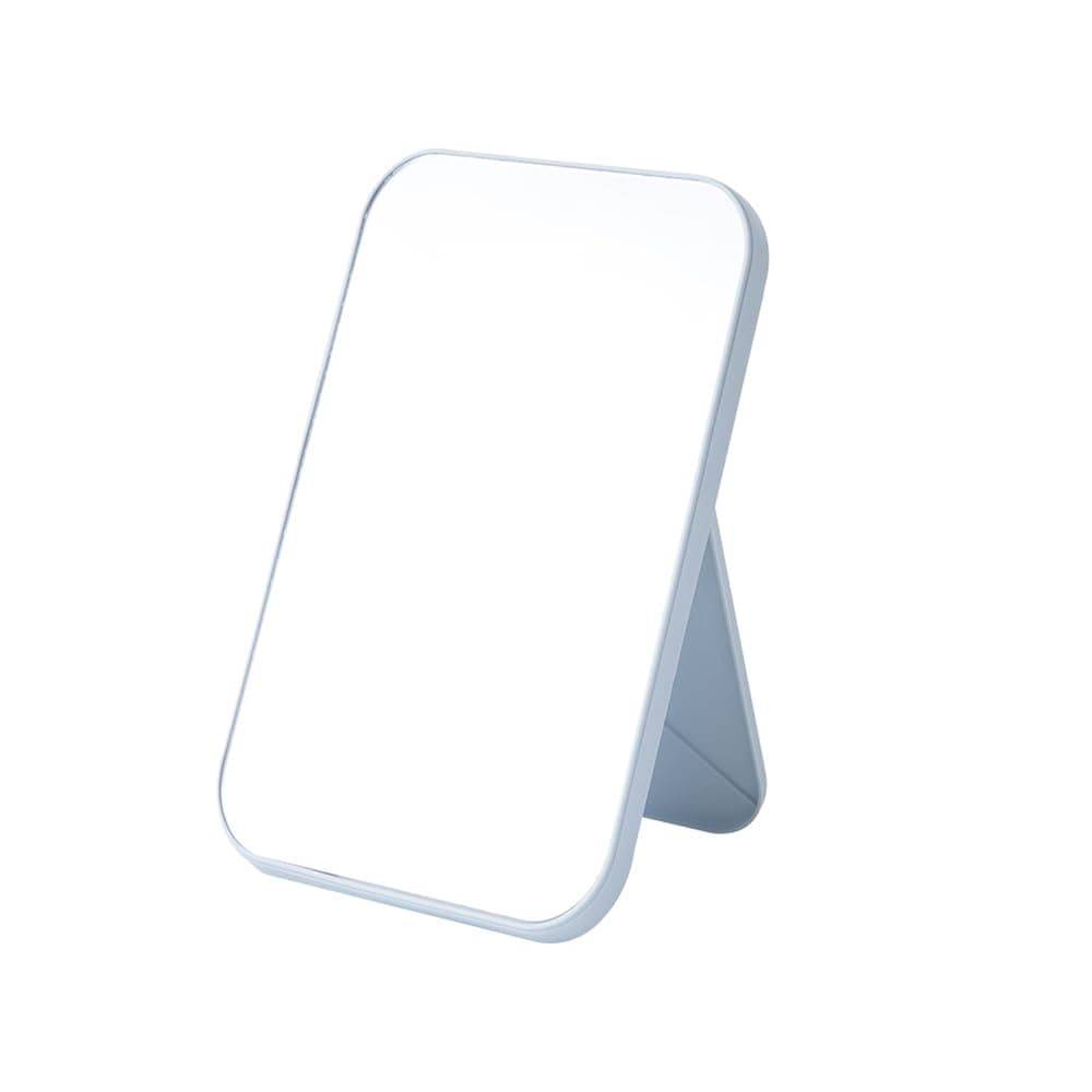 Plastic Portable Makeup Mirror, Rectangular, Blue, Framed, 14.5 x 9.5 cm, Tabletop, Foldable, Lightweight