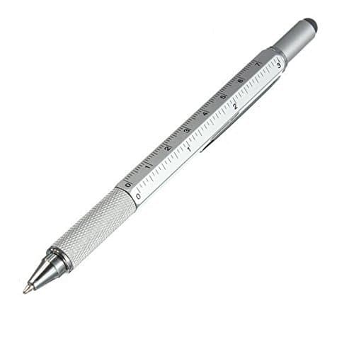 Super 6 in 1 Tech Tool Pen with Ruler, Ballpoint Pen, Levelgauge, Stylus and 2 Screw Driver, Multifunction Tools for Smartmobiles and Tablets. (Silver)