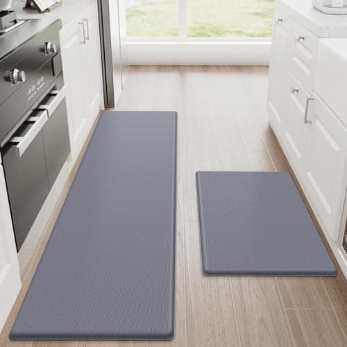 StepRite Kitchen Mats, 2PCS Kitchen Rugs, Cushioned Anti Fatigue Kitchen Mats for Floor, Non-Slip Standing Desk Mat, Waterproof Kitchen Rug Set for Kitchen, Floor, Office, 17.3"x30"+17.3"x59", Grey