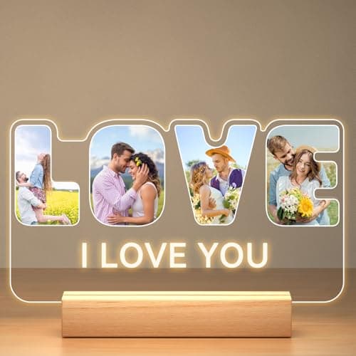 Custom Picture Frames with Photo, Personalized Picture Frame with Night Light, Customized Photo Frame Gifts, Personalized Anniversary Valentines Day Gifts for Women Men Her Him Girlfriend Boyfriend Couple