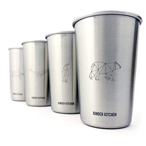 Sea Creatures Stainless Steel Mug Set (450 ml/x4) | Stackable Unbreakable Metal Drinking Cup | Stainless Steel Cups for Camping, BBQ, Beach, Travel, Hiking, Picnic