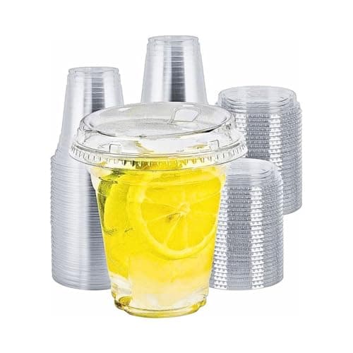 Green Direct 12 oz. Disposable Plastic Clear Cups with Strawless Sip Lids for Iced Coffee 50