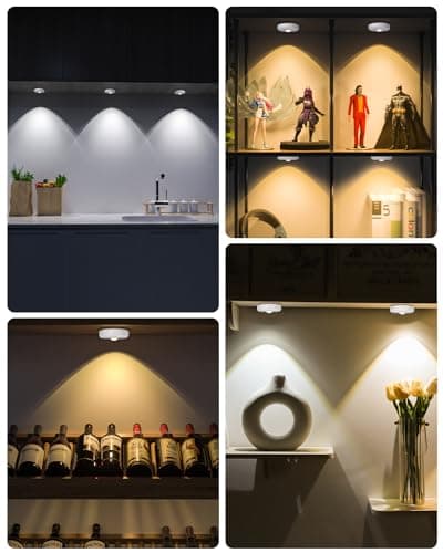 WILLED Cabinet Lighting Wireless with Remote Control, USB Rechargeable Showcase Lighting LED, 1200 mAh Battery Under-Unit Light, Kitchen LED, Dimmable LED Spot Battery with Timing Function (Pack of 6)