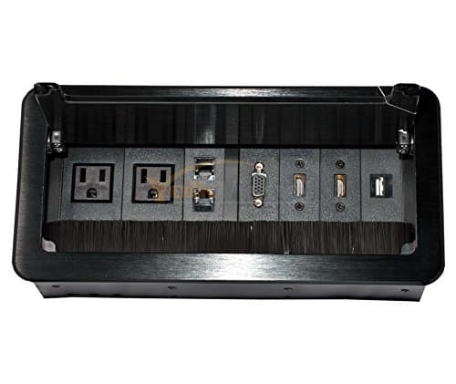 Yolkvisual Tabletop Multimedia Connectivity Box - 2 AC Power(US + 2 RJ 45 + 2 HDMI + + 1 USB, no Cables, Black