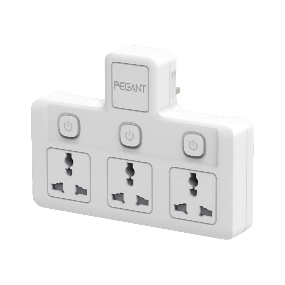 PEGANT Multi Plug Power Extension Socket Adapter, 3 Way Universal Wall Electrical Extender Outlet, UK 3 Pin Electric Power Sockets for Home, Office, Kitchen (3 Way)- White