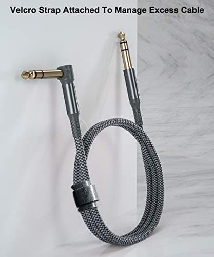 RUXELY 6.35mm TRS Instrument Cable 3M 2-Pack,Right Angle 90 Degree 1/4 Inch Male Jack Stereo Audio Cord,6.35 Balanced Line Lead for Electric Guitar,Bass,Keyboard,Mixer,Amplifier/AMP,Speaker,Equalizer