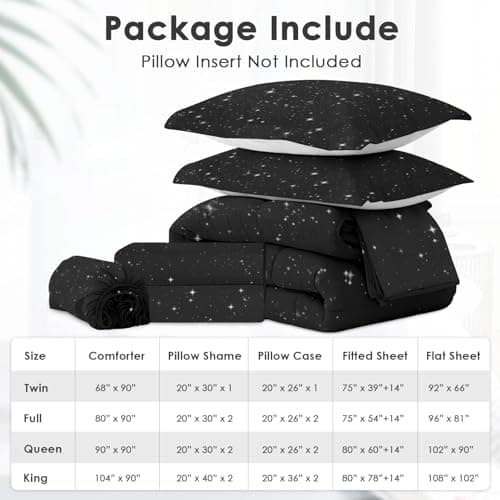 Comforter Set Queen Size, Space Starry 7 Pcs Bedding for Kids and Adults, Star Sky Bed Sheet Sets with Fitted Sheet 2 Pillowcases & 2 Shams for Bedroom Bed Decor