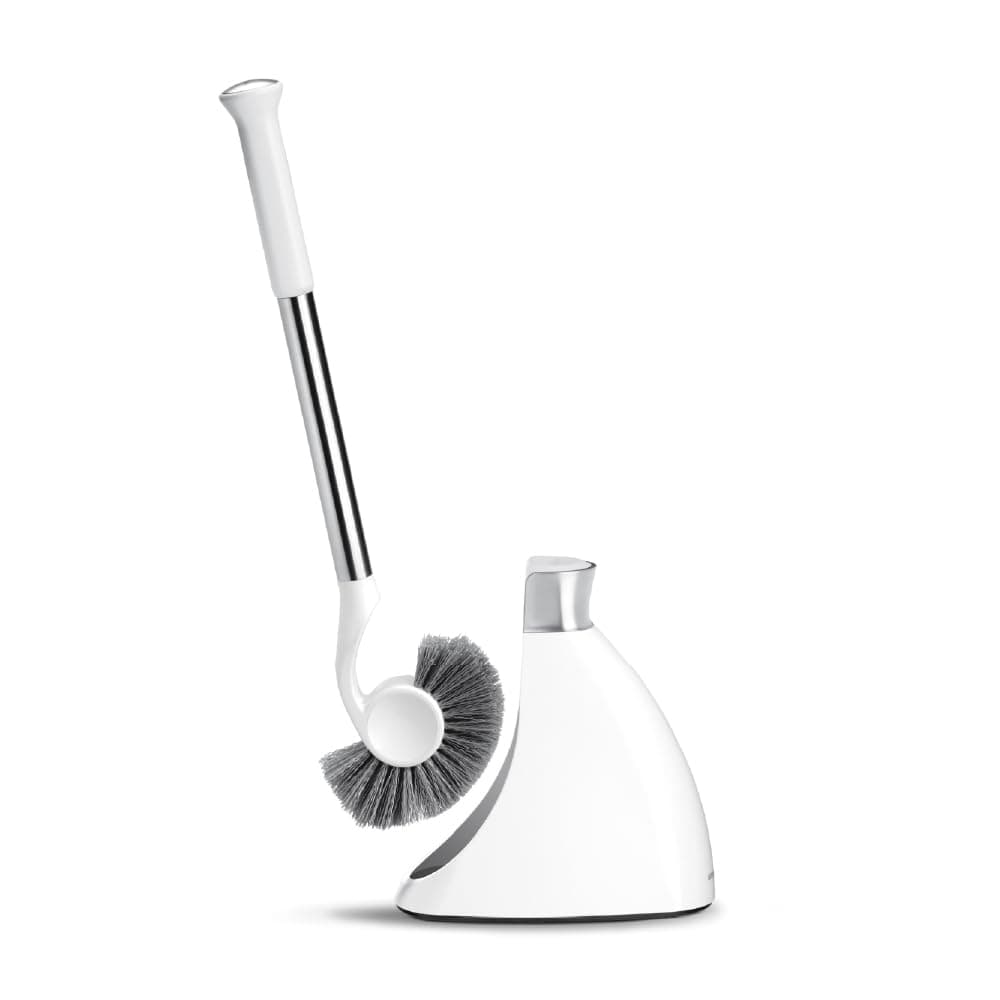 BT1083 Toilet Brush with Holder, Stiff Outer Bristles, Drip-Free Design, Easy to Store, Removable Brush Head, Stainless Steel Rod, White Plastic