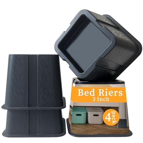 3 Inch Bed Risers, 4-Pack | Square Furniture Risers for Extra Storage - Ideal for Bed, Table, Chair, Sofa - Perfect for Dorms & Elderly
