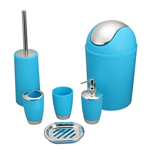 Bluelasers 6 Piece Plastic Bathroom Accessory Set Luxury Bath Accessories Bath Set,Lotion Dispenser Toothbrush Holder Tumbler Cup Soap Dish Trash Can Toilet Brush Set
