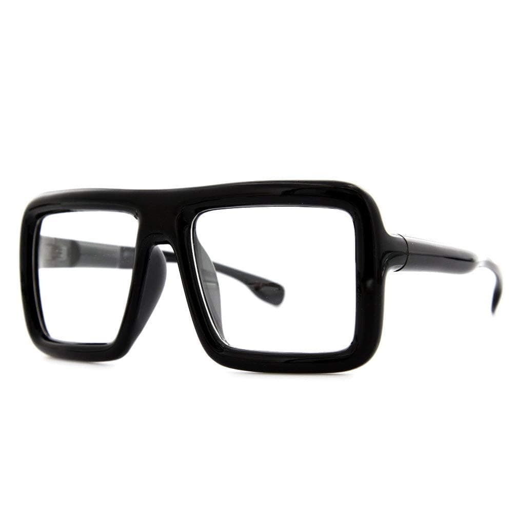 Thick Square Frame Clear Lens Glasses Eyeglasses Super Oversized Fashion and Costume 2 Pack - Matte Black