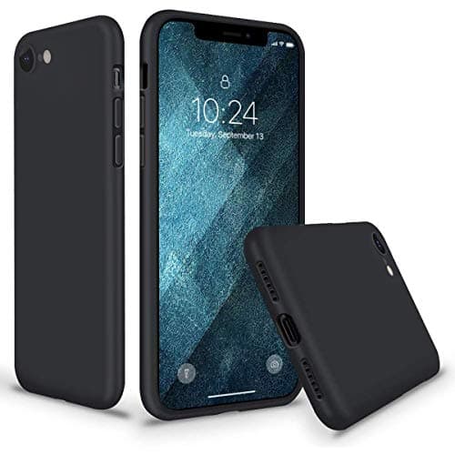 for iPhone 7/iPhone 8 Liquid Case Anti-Slip Anti-Fall Liquid Silicone Gel Rubber Bumper Case with Soft Microfiber Lining Cushion Slim Hard Shell Shockproof Anti-Dirt Protective Case Cover -Black