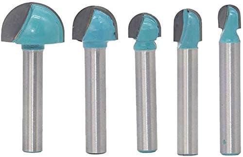 MonLiya 5Pcs 6mm Shank Round Nose Cove Core Box Router Bit Cutter for Woodworking Carbide Tipped Cove Core Box Router Bit