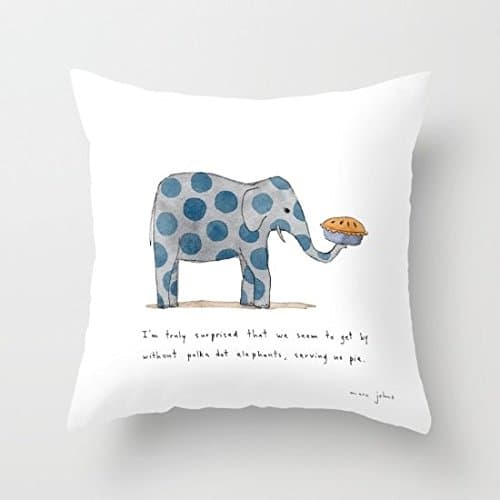 Decorative Pillow Case Polka Dot Elephants Serving Us Pie Cushion Cover 18" x 18"