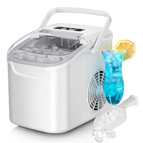 Countertop Ice Maker, 26 lbs/Day ice Production, 2 Sizes, 8 ice Cubes in 6 Minutes - Portable Mini, Energy Efficient, with Basket/Scoop for Home/Party/Travel/Camping/Bar