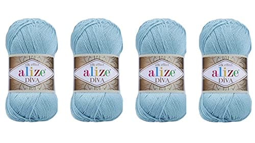 Hand Knitting Yarn 100% Microfiber Acrylic Yarn Alize Diva Silk Effect Thread Crochet Art Lace Craft Lot of 4 skeins 400gr 1532yds (346)