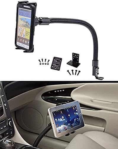DigitlMobile iPhone Car Holder and iPad Mini Car Mount, iPad Mini Holder for Car or Truck with Adjustable Gooseneck - Fits Apple iPhone 14 13 12 11 Max Pro (4-8” Screens) Seat Rail Tablet Car Mount