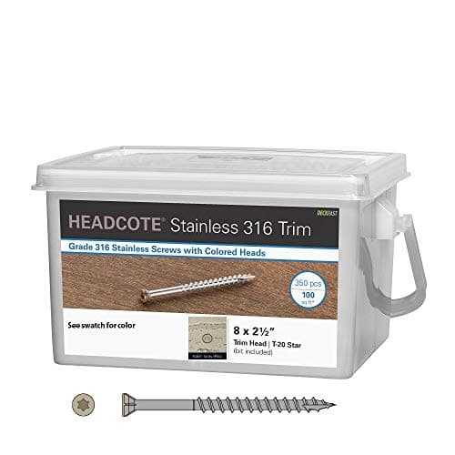 Type 316 Headcote Trim Screws - #8 x 2-1/2" - #54 Warm GraySALT WATER SAFE - Type 316 Stainless Steel - 350 Pc Deck Pack for 100 sq. ft.