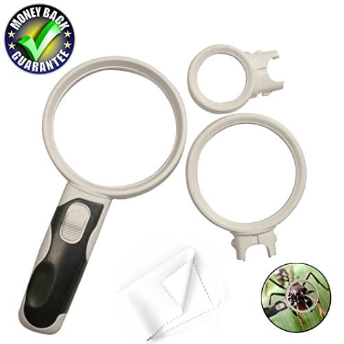 Magnifying glass with light LED light magnifier for reading 5x seniors better viewer hand held gifts elderly macular degeneration companion toys work aids illuminate tool set crafts kids desktop (001)