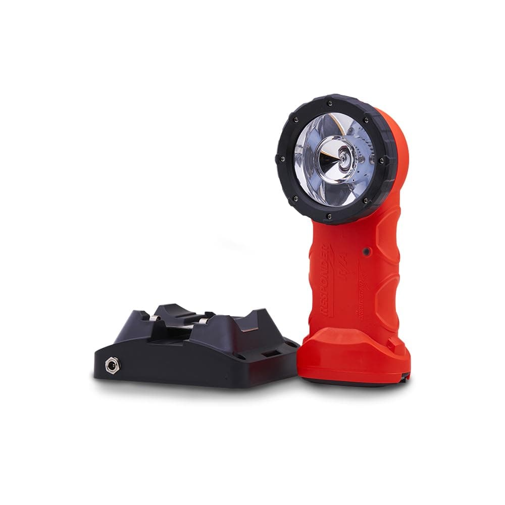 Bright Star Responder Right Angle Flashlight | Rechargeable with 12/24V DC Charger | Intrinsically Safe UL Certified, 205 Lumens LED for Fire Rescue, Work, Industrial Use, Emergencies, Orange
