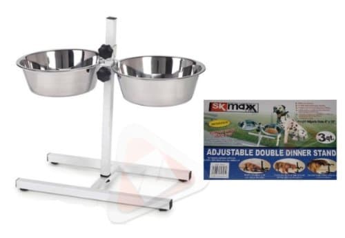 New blackFabulous Adjustable Double Dinner Feeder Stand Rack With Twin Stainless Steel Bowls by Zonnix UK