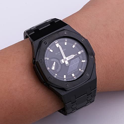 GA2100 Metal Watch Band Case Replacement Kit Strap Bezel Accessory for Casio Men's G-Shock GA2100/GA-2110 Watch (Black), Gemless