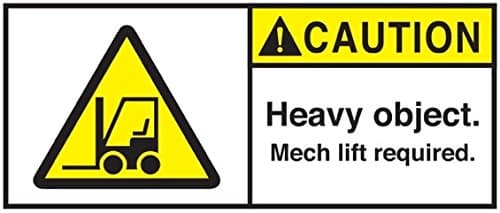 MR Label Company Caution Heavy Object Mech Lift Required Labels, 50 Per Pack (4.5" X 2")