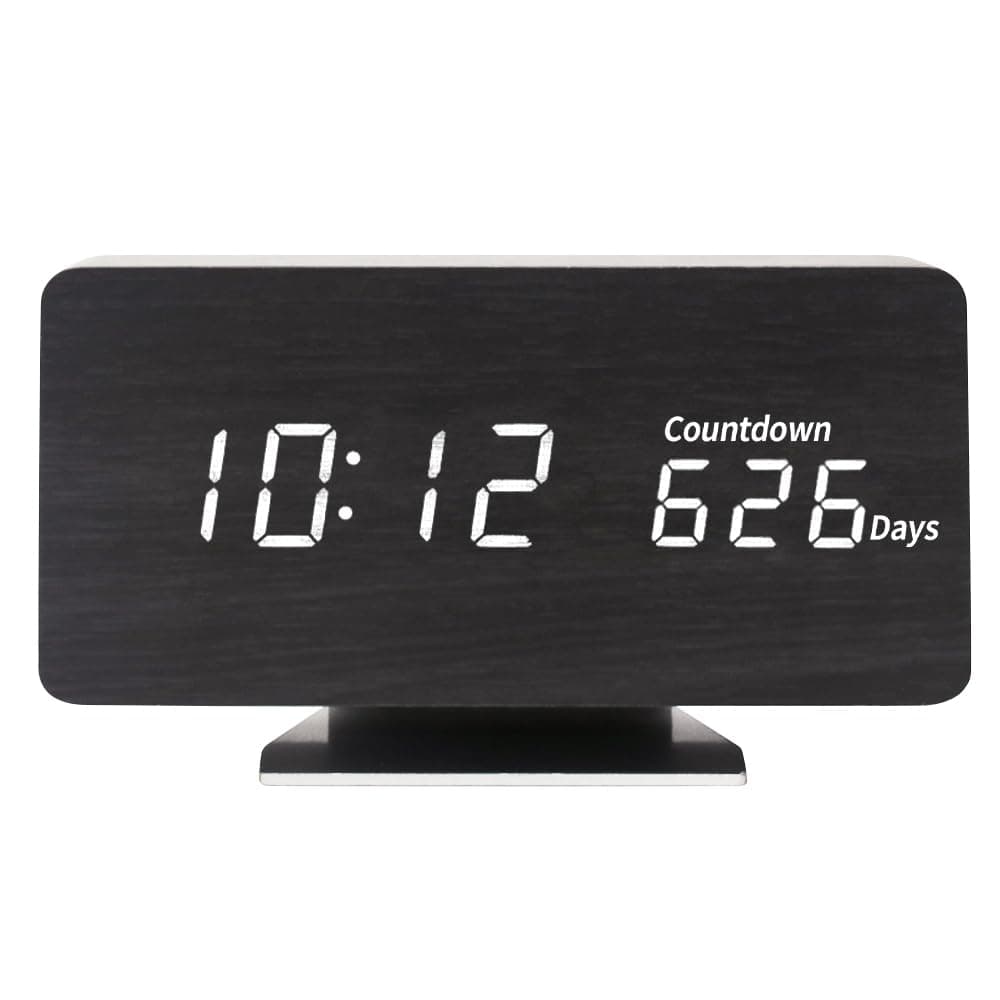 Digital Wooden Alarm Clocks Bedside with USB Charging Port LED Digital Large Display Week Temperature Desk Clock Non-ticking Adjustable Brightness Desk Clock for Kids Kitchen Office