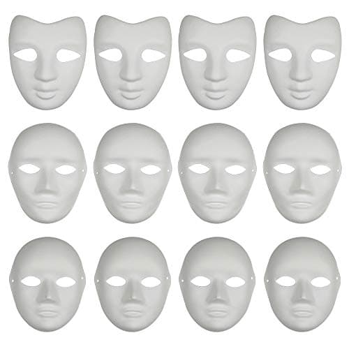 CSPRING 12PCS Paper Face DIY Mask Paintable White Plain Mask Costume for Mardi Gras Cosplay Masquerade Dance Party