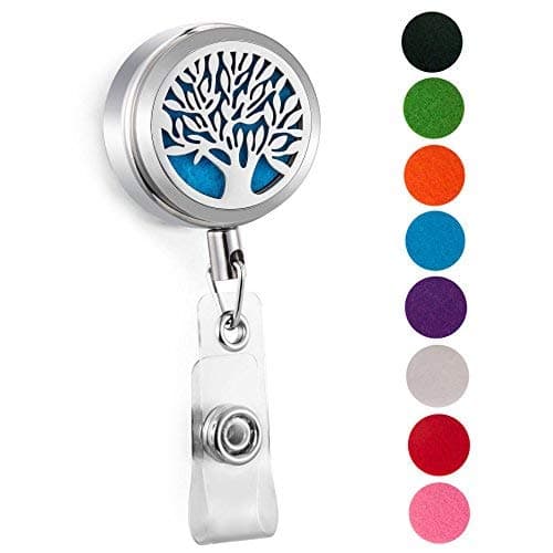 CAPTTE Aromatherapy Essential Oil Badge Diffuser for Nurse Wear-Resisting and Retractable Badge Holder Reel Clip On Id Card Holders with Tree of Life