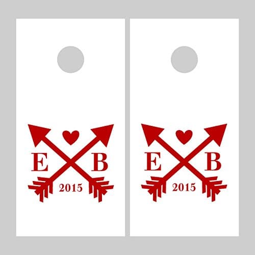 Monogram Just Married Cornhole Decals - Hearts & Arrows Decal - Large Personalized Corn Hole Game Decals- Newlywed Initials Decal - ET100399003