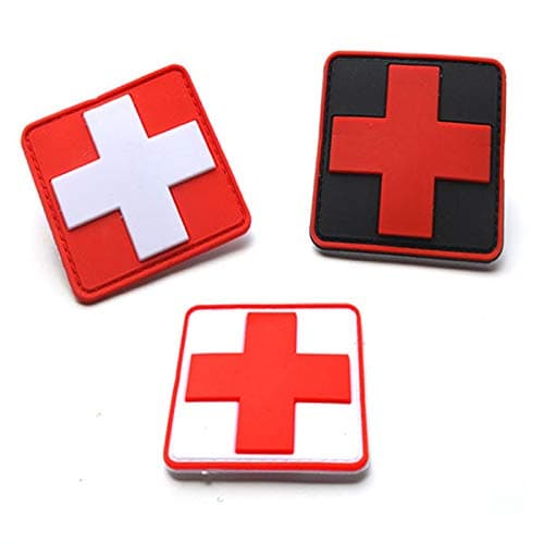 Bundle 3 Pieces - 2x2 inch PVC Medic Red Cross EMS EMT MED Tactical Patch Morale Fastener Patch Hook-Fastener Backing
