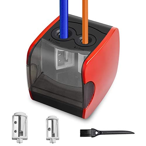 WIWAPLEX Electric Pencil Sharpener, Pencil Sharpener with USB Powered or Battery Operated, 2 Holes(6-8mm & 9-12mm) Portable Electric Pencil Sharpener for Student, Kids, Artist (Red)