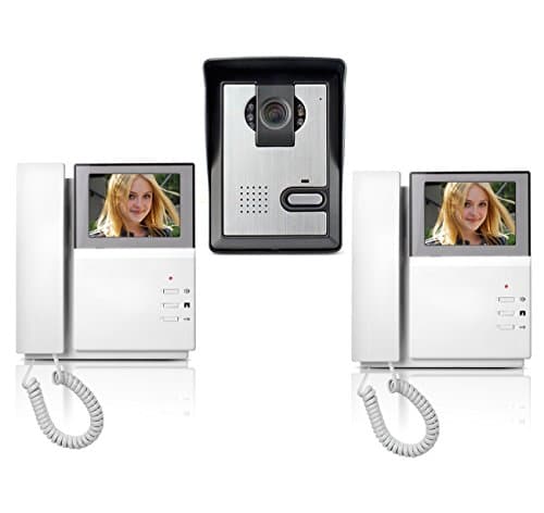 Amktech 4.3 Clear LCD Screen Wired Video Door Phone Intercom Doorbell Kit IR Night Vision Camera Door Bell Intercom Doorphone Telephone style Unlock 2-Montor by Amktech