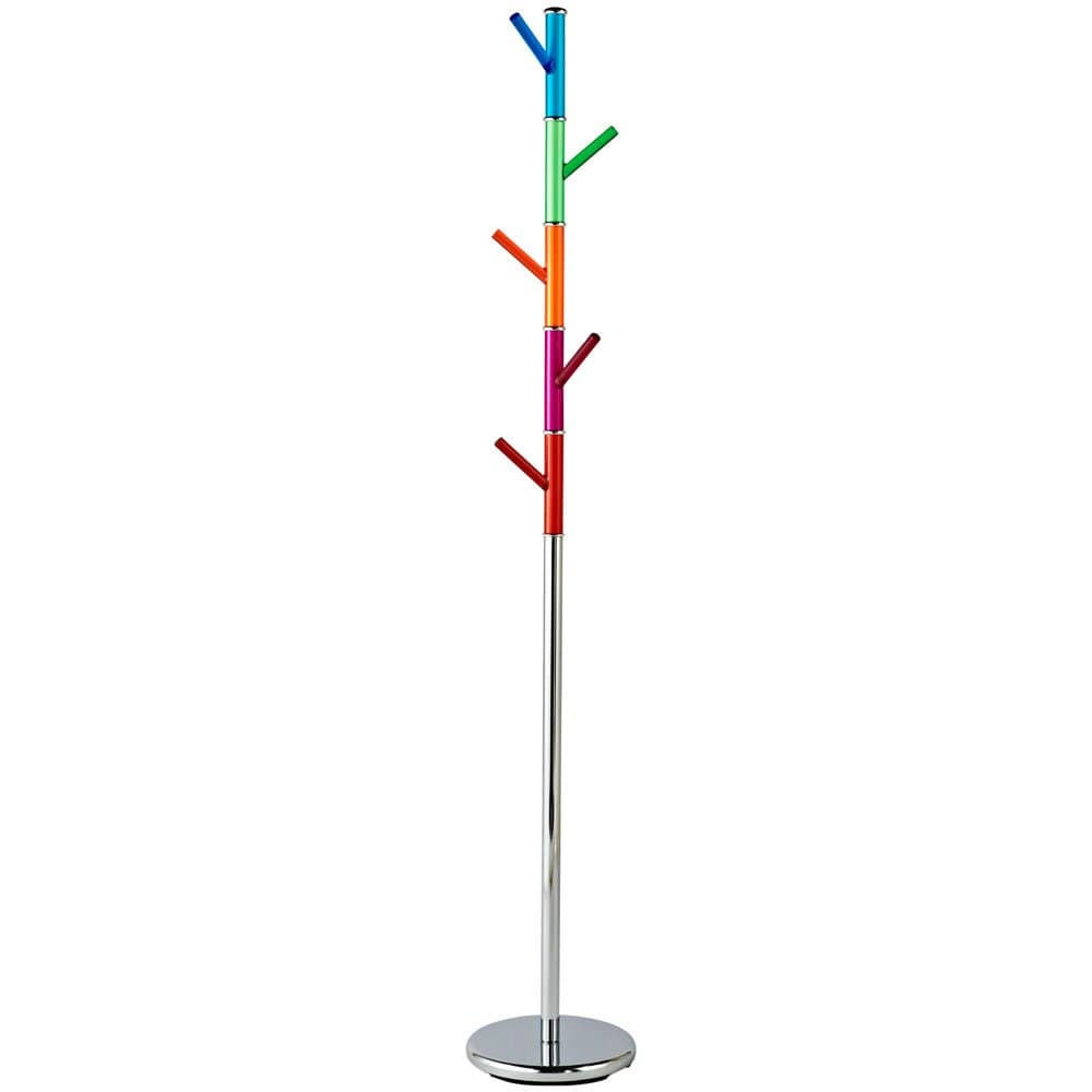 Funky 5 Hook Coat Stand Chrome Finish Multi-Coloured Pink Blue Orange Green Red Acrylic Pegs By Apollo Furnishings