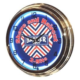 Neon 17" Tin Wall Clock Barber Shop Blue